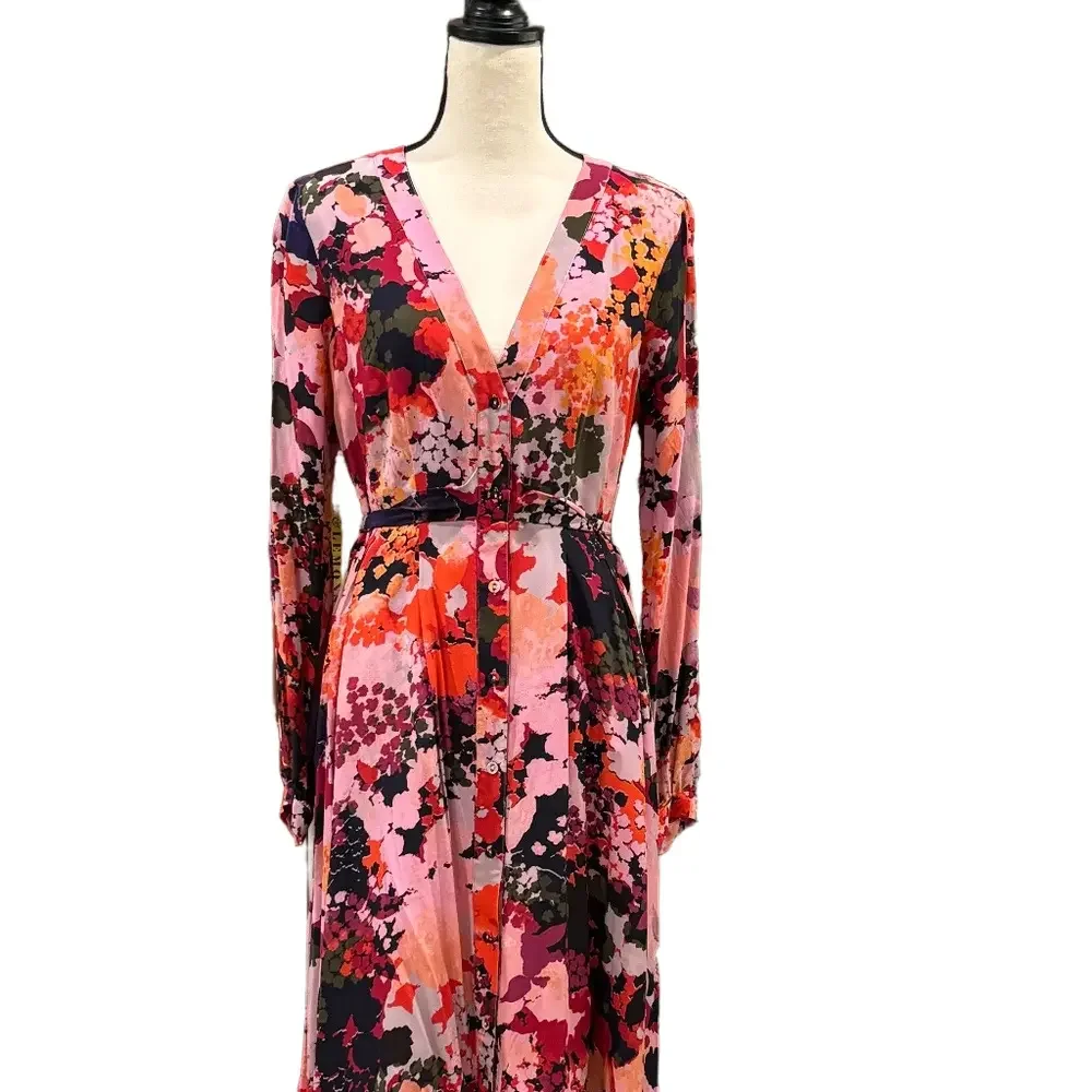 Anthropologie Printed Silk Wrap Dress, Sz 10 - Picture 1 of 14